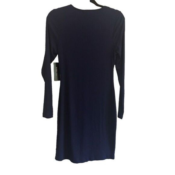BCBG Women's Long Sleeve Ruched Dark Blue Dress with O-Ring at Bust-Line Size XS - Picture 2 of 6